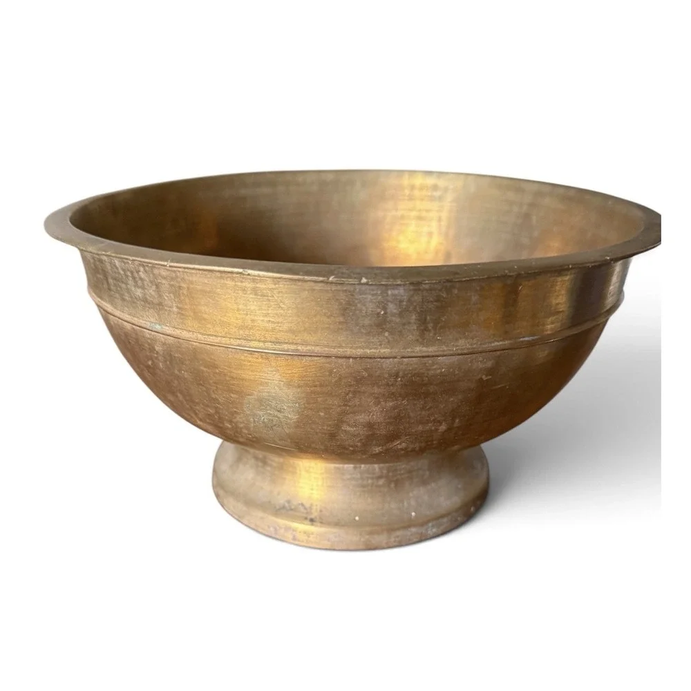 Vintage Heavy Brass Flared Pedestal Ridged Bowl Centerpiece 4.5